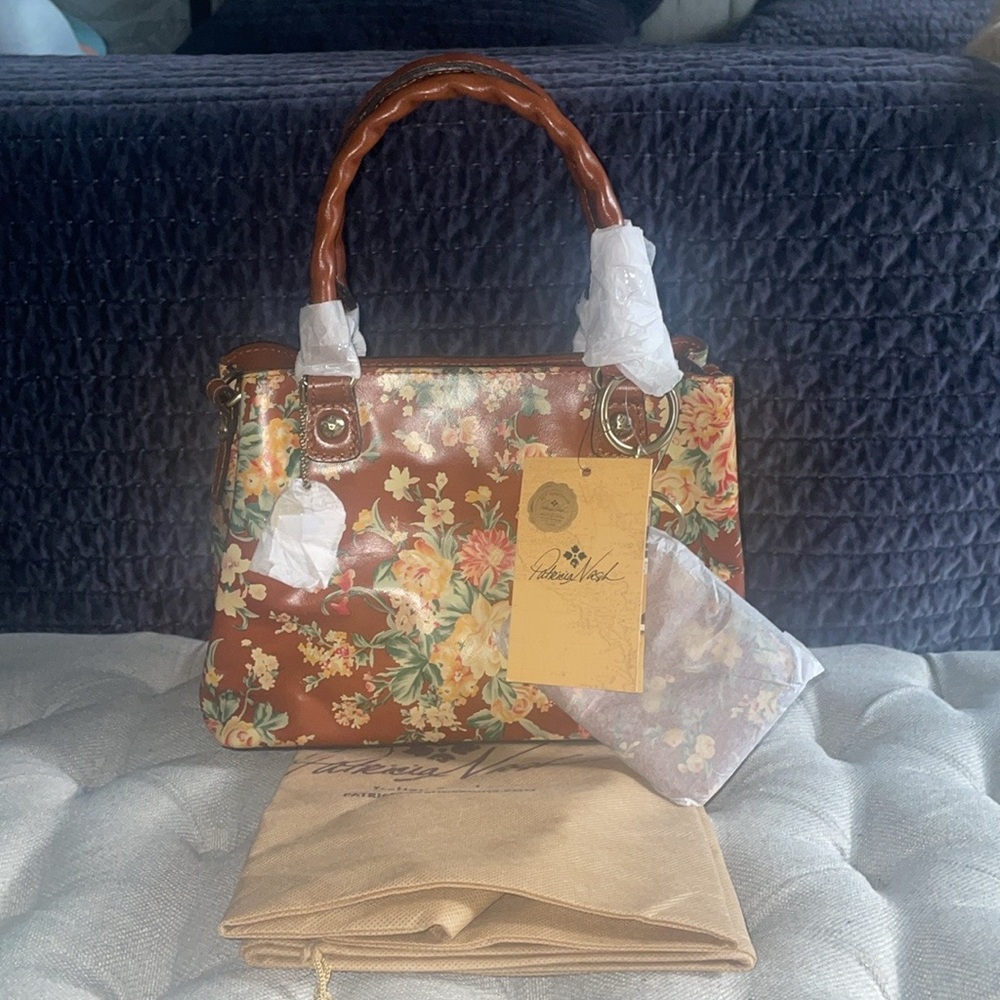 NEW PATRICIA NASH NORCIA Botanical Leather Handbag & Matching Keychain bag
